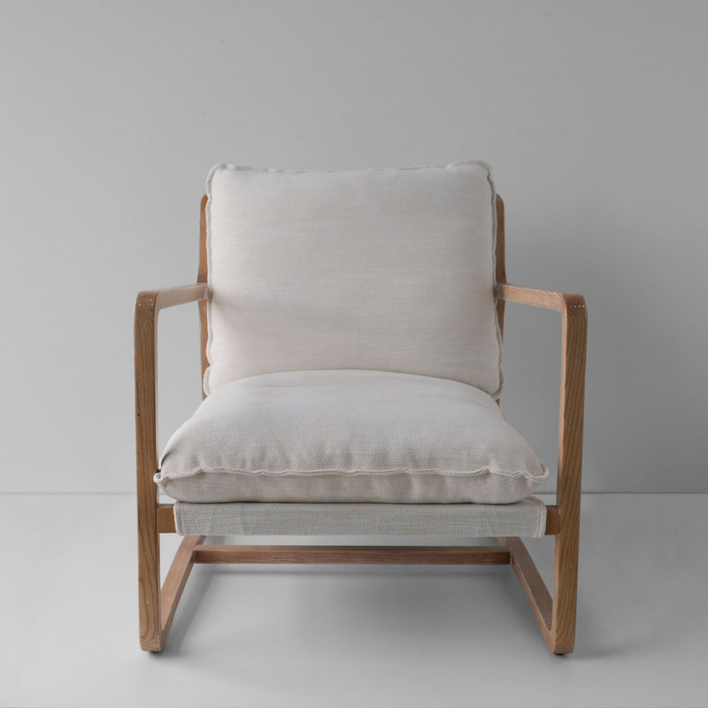 Front view of a linen down filled neutral lounger