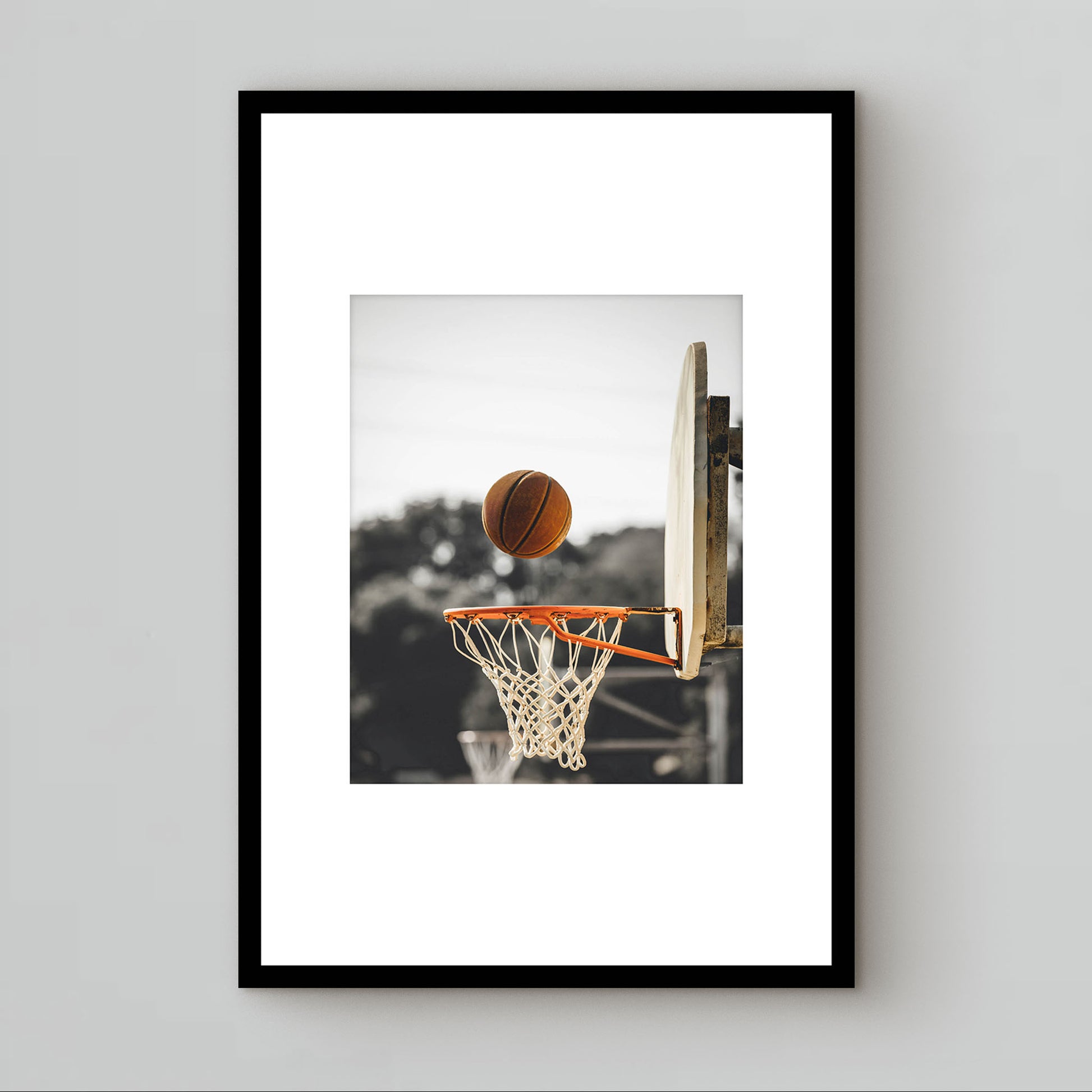 photography under glass of a basketball over a net