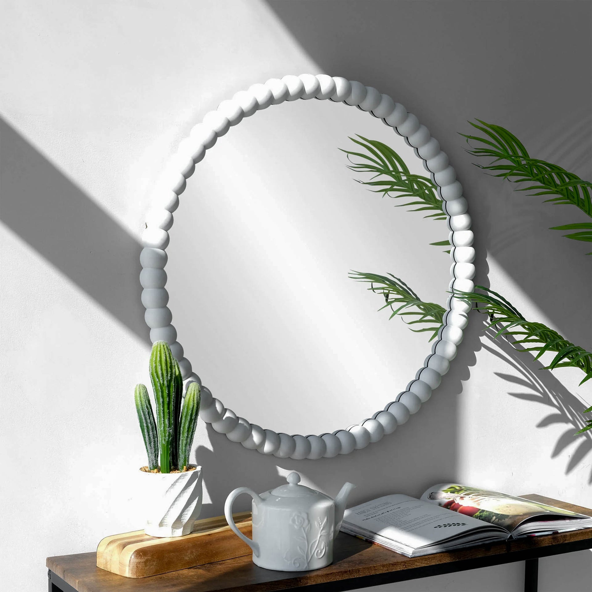 White wash decorative ball mirror