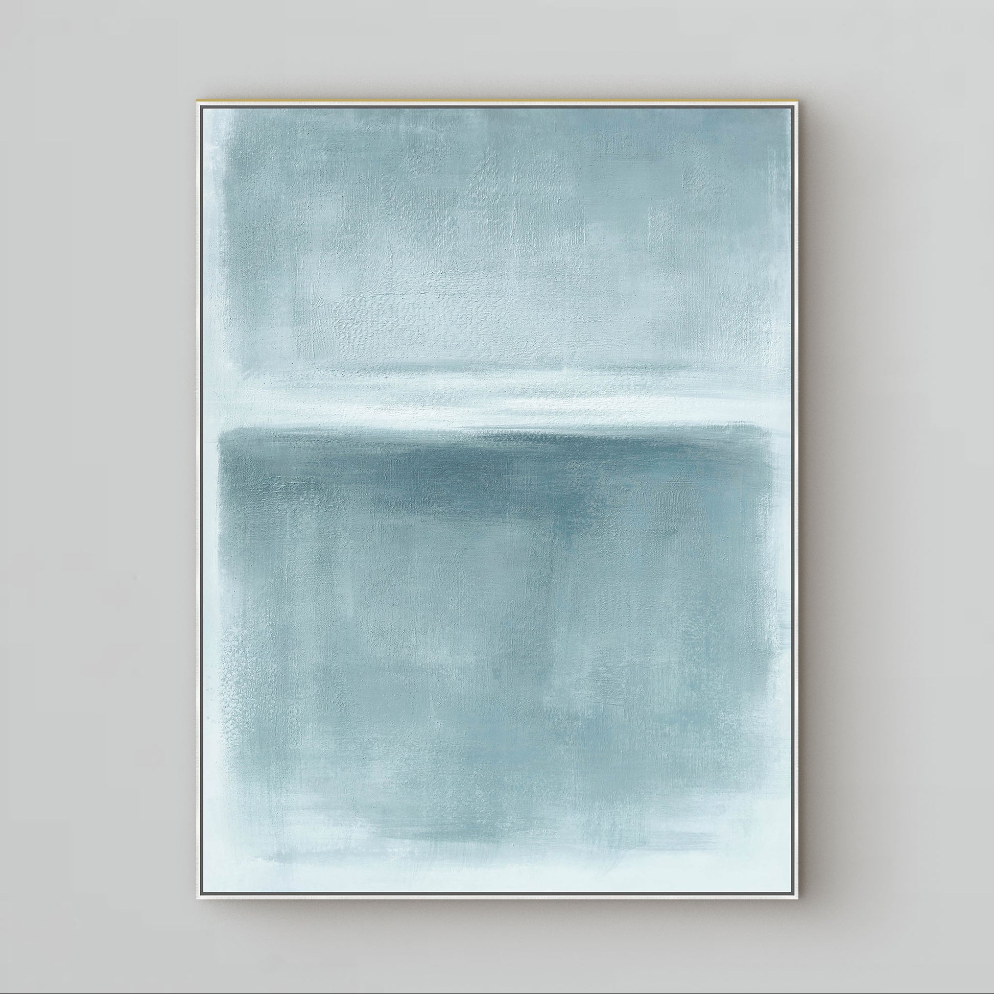 aqua oil on canvas art with a white wash frame