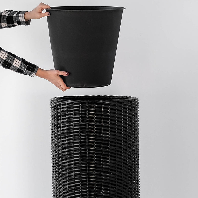 Black rattan planter and removable pot