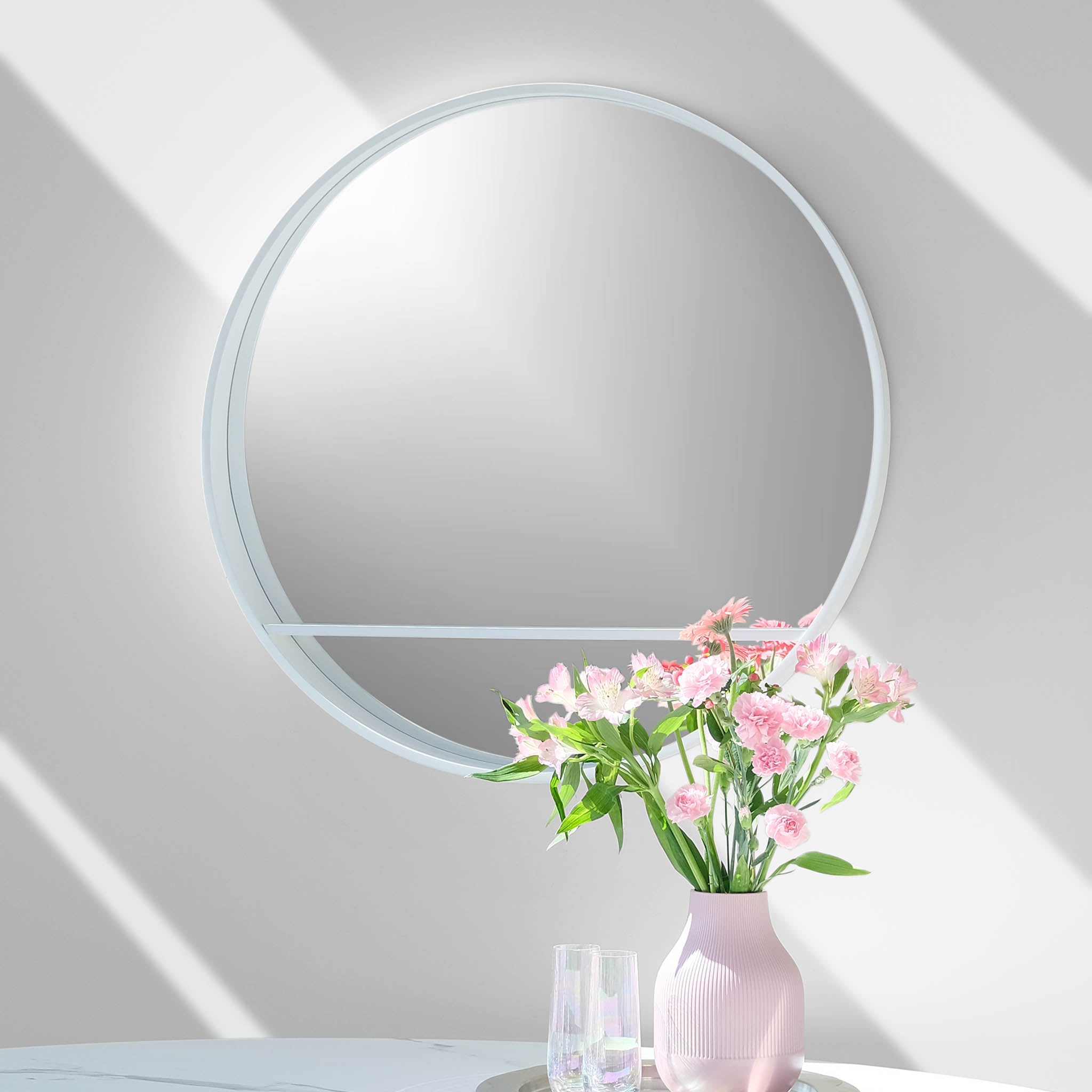 Lila White Mirror, 32" ø