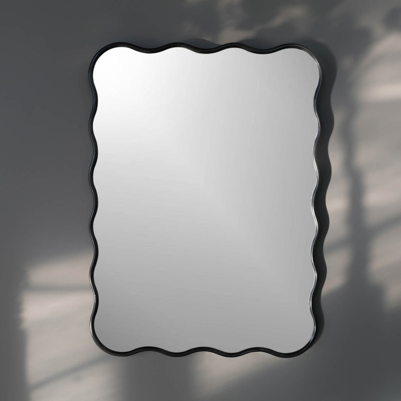 front view of curvy black frame mirror