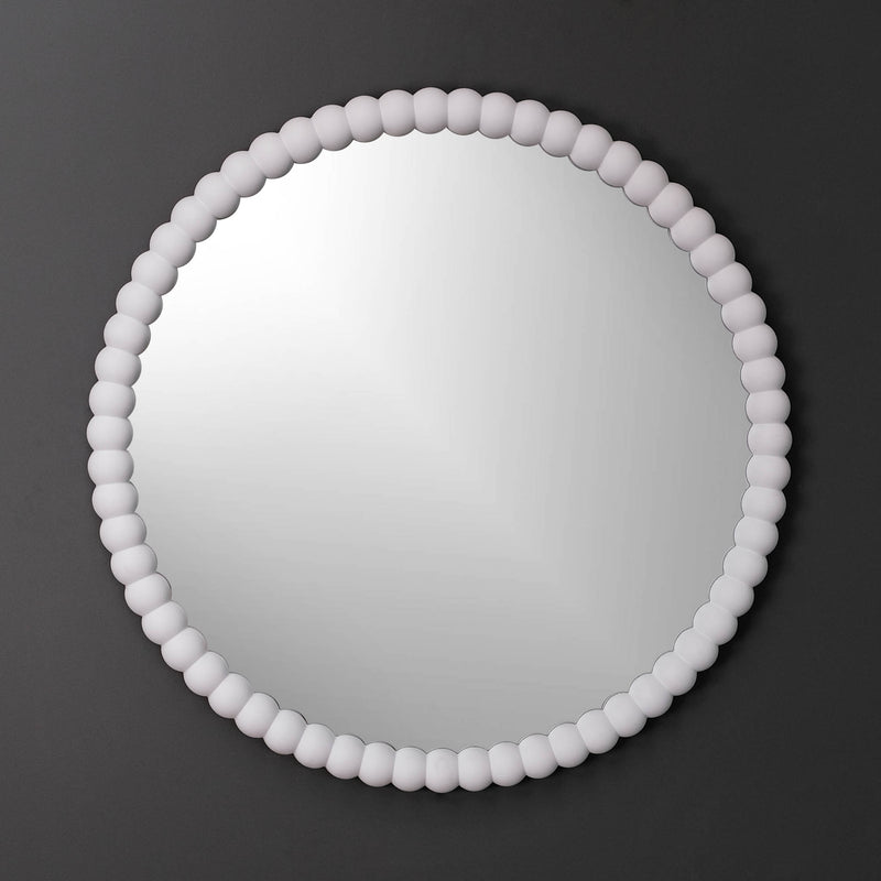 White wash round ball mirror front view 